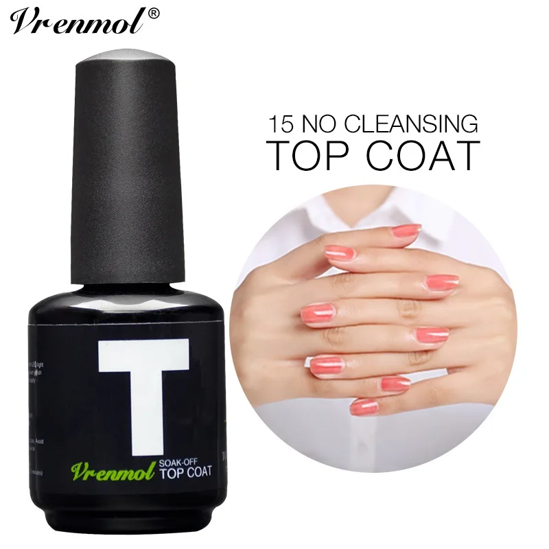 

Vrenmol 15ml Non-Cleansing Top Coat Top It Off Base Coat Foundation Soak Off UV Gel Shiny Sticky Layer No Wipe Top Base Coat