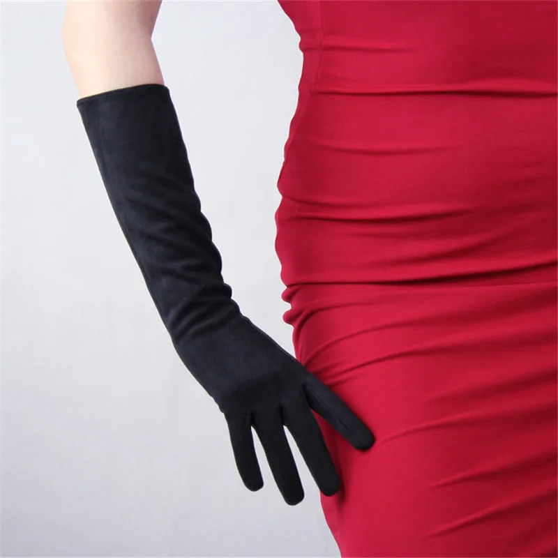 Suede Leather Gloves Woman 40cm Long Imitation Genuine Leatehr Unlined European and American Styles Female Mittens P30