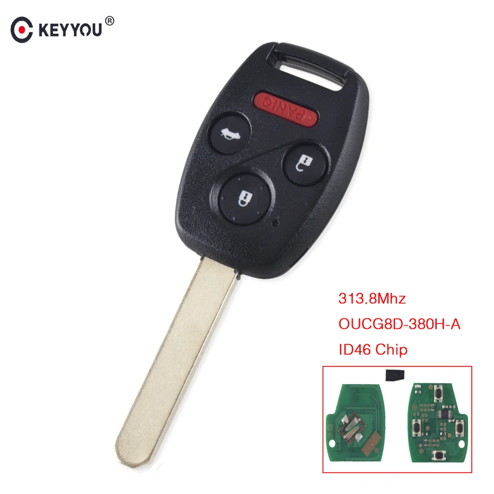 

KEYYOU Car Keyless Entry Remote Key 3+1 Button With Panic Fob 313.8Mhz With ID46 Chip OUCG8D-380H-A For Honda Accord 2003-2007