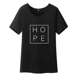 Надежда Письмо печатных футболка с коротким рукавом для женщин топ с круглым вырезом свободные хлопковые футболки Femme черный, белый цвет