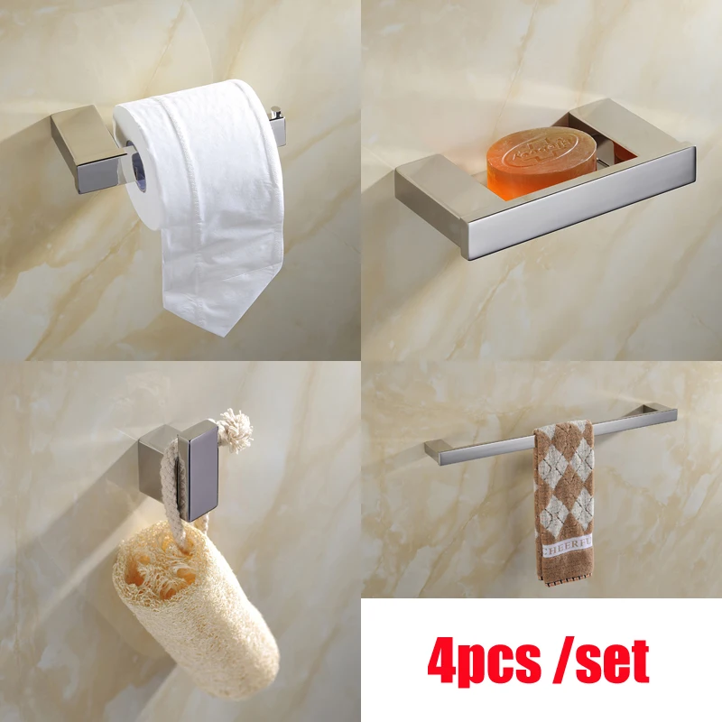 

4pcs Per Set 60cm Length Stainless Steel Towel Bar + Paper Holder Soap Dish Robe Hooks Hanger Bathroom Accessory