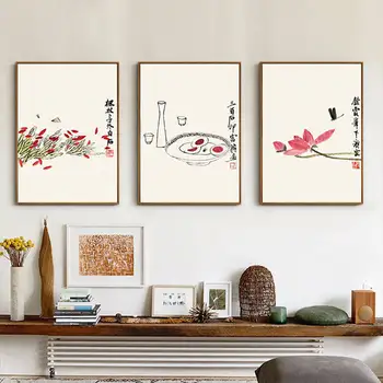 

Nordic Canvas Painting Flowers Traditional Chinese Ink Painting Lotus No Frame wall poster for Living Room Bedroom cuadros decor