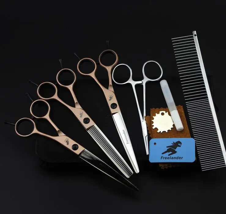 

7inch Rose Gold Handle Pet grooming scissors sets,pet scissors,STRAIHT & THINNING & CURVED scissors 3pcs/ set