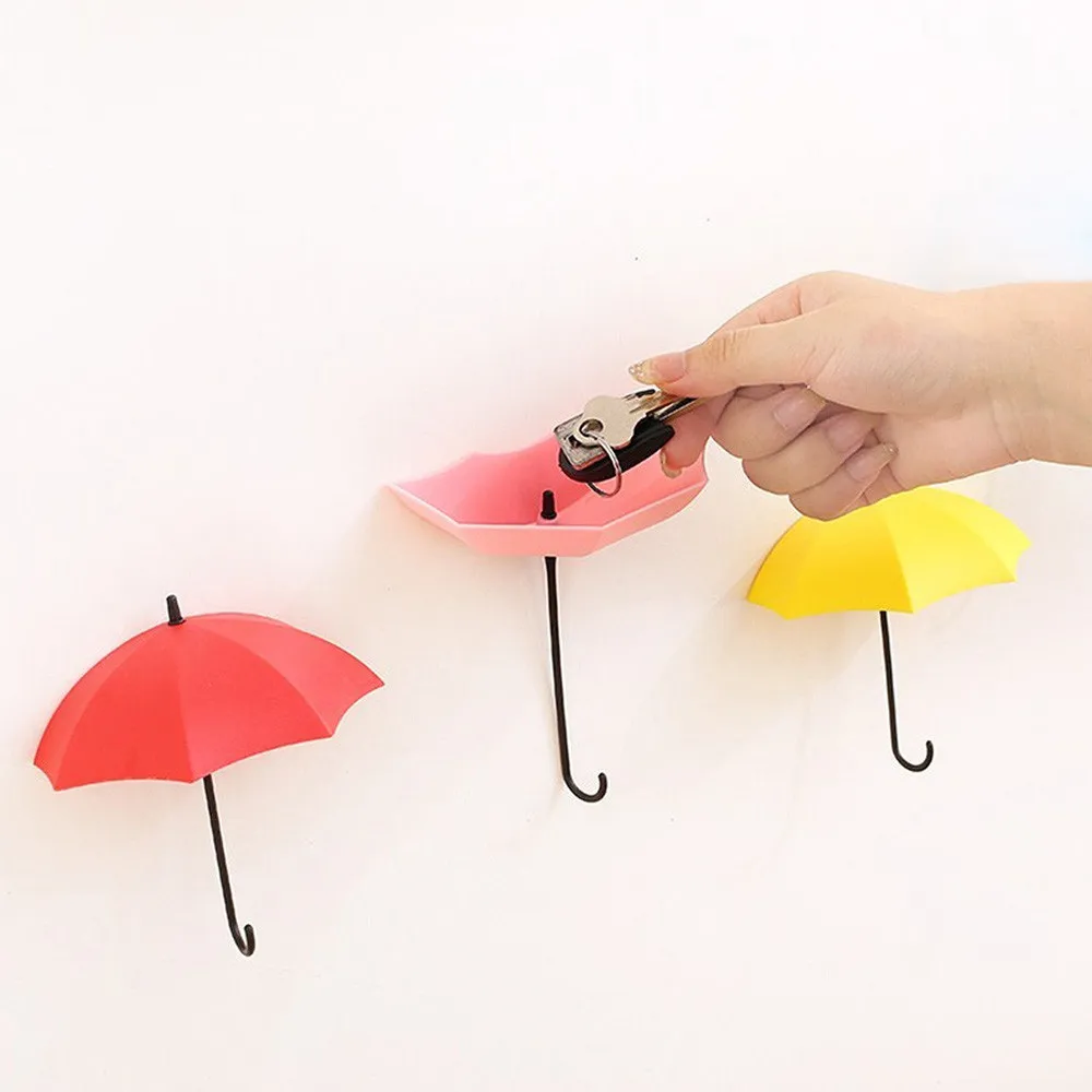 3pcs/set Cute Umbrella Creative Wall Mount Key Holder Wall Hook Hanger