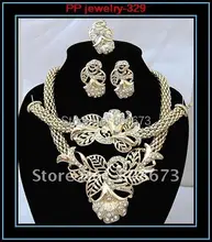 High Quality Free Shipping!!Sparkle Crystal Big Flower Gold Color Jewelry Sets!Bridesmaid Elegant Gold Jewelry For Wedding