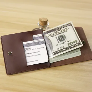 

Real Genuine Leather Cowhide Wallet Men Organizer Brand Vintage Short Bifold Slim Small Purse Credit Card Holder Solid Brown