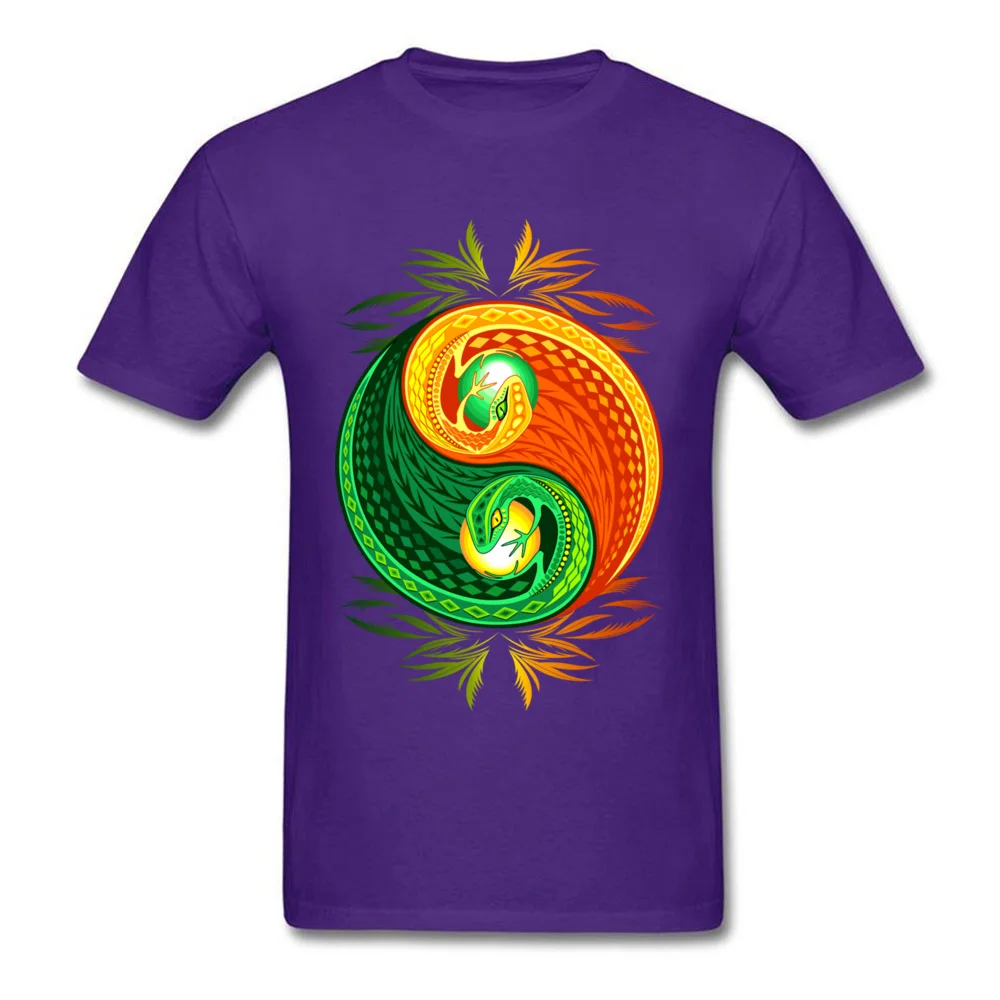 Company Leisure Printed T-shirts O Neck Cotton Fabric Male Tops Shirts Short Sleeve Father Day Printed Sweatshirts YinYang Gecko Lizard Opposite Colors Sign purple