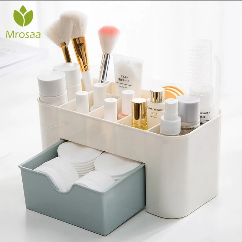 Multifunctional Plastic Desk Desktop Organizer Drawer Jewelry Case Cosmetics Cotton Swabs Holder Makeup Organizer Storage Box