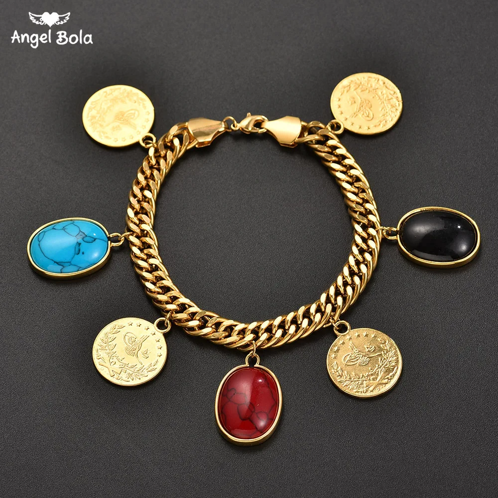 Никогда не выцветшие Большие размеры подвески и ожерелья с индейки с AAA кристаллами для женщин золотого цвета турецкие монеты ювелирные изделия этнические подарки