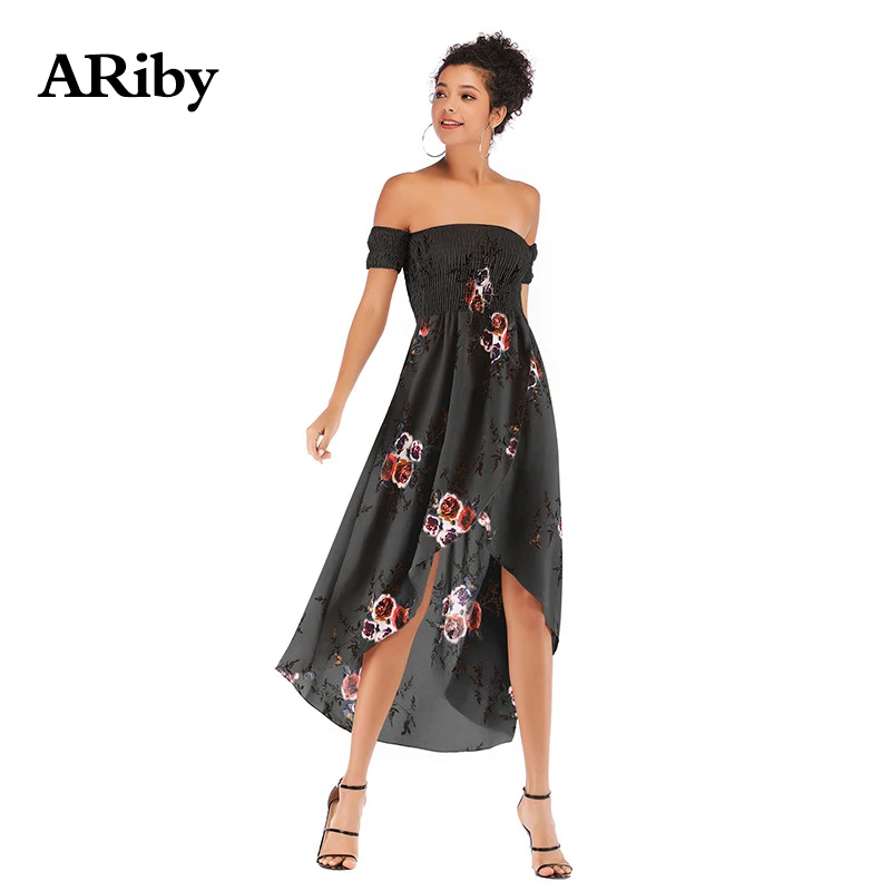 Summer Dress Women Sexy Party Maxi Dress 2019 New Beach One Word Collar Floral Long Chiffon Sleeveless Strapless Empire Dress