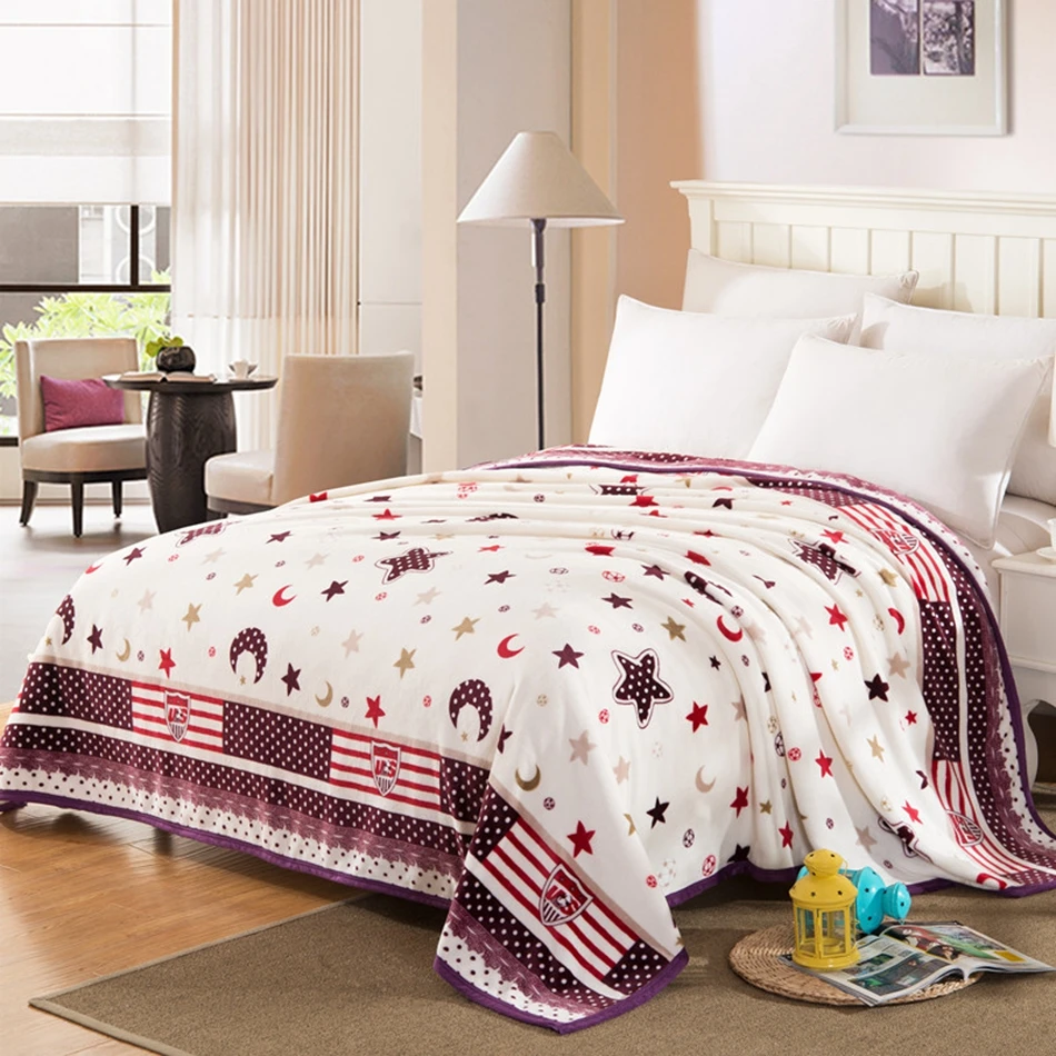 

Stars And Moon Pattern Fleece Blanket On The Bed 100% Polyester Flannel Bedspread For Adults Multi-size Home Warm Bed Covers
