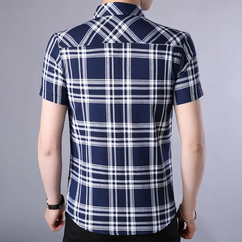 R.N.J. Brand Classic Casual Cross Plaid Shirts Mens Clothes 2018 Short Sleeve Mens Dress Shirts Slim fit Men Social Shirt