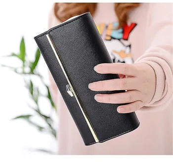 

Aelicy 2020 hot sale dropshipp Women Latest Elegant Women PU Leather Wallet Long Section Simple Billetera Mujer Solid Color NEW