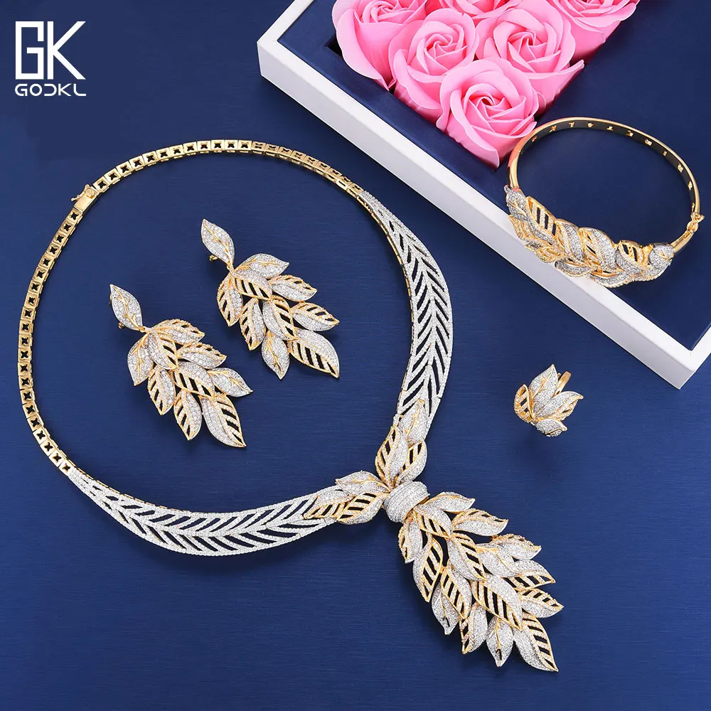 

GODKI Luxury Leaf Leaves Lariat Women Wedding Cubic Zirconia Choker Necklace Earring Dubai Jewelry Set Jewellery Addiction