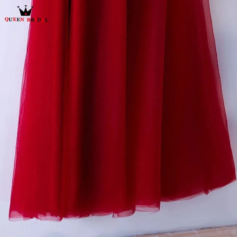 Индивидуальный размер красное вино А-силуэт тюль кружево кристалл бисером Роскошные вечерние платья Формальные невесты вечерние сексуальные платья для выпускного вечера DR07M
