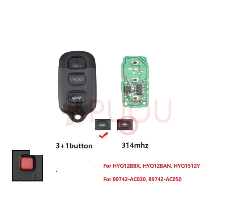 

314Mhz Remote key For Toyota Highlander Camry Solara Corolla Sienna 2002 2003 2004 2005 2006 HYFCC ID: GQ43VT14T