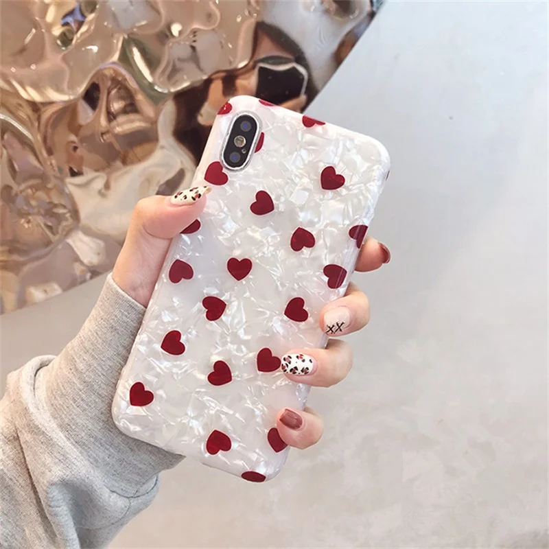 

love heart Glitter Phone Case Dream Shell Pattern Cases For iPhone XR XS Max 8 7 6 6S Plus luxury Soft TPU Silicone back Cover