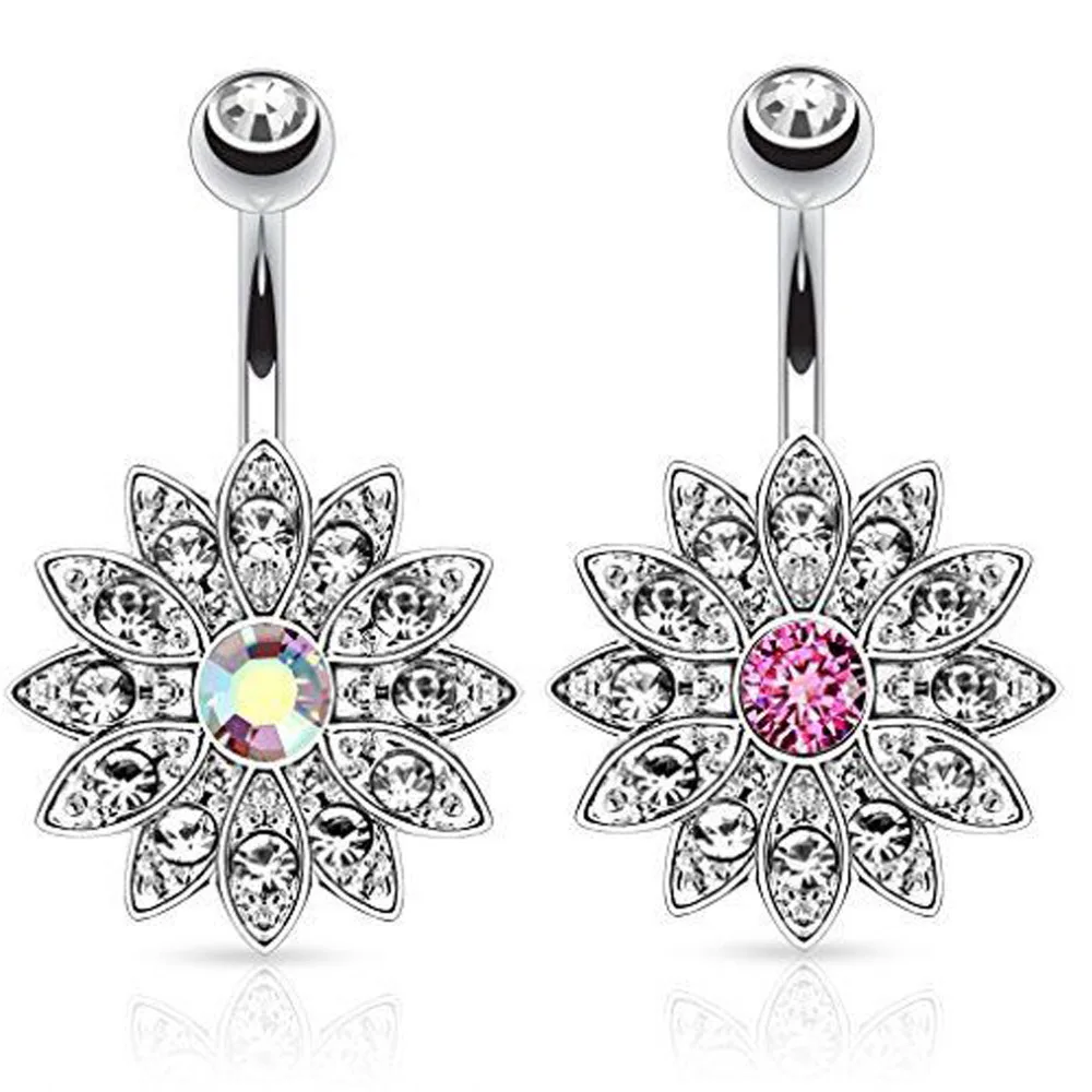Medical Steel Crystal Rhinestone press button ring Dangle navel
