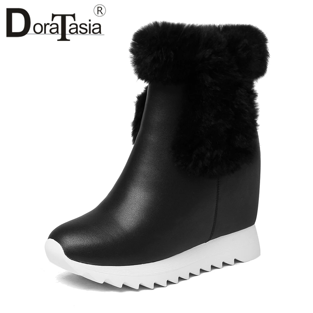 

DORATASIA Large Size 32-40 Genuine Leather Ankle Snow Booties Women Winter 2019 Warm Plush Height Increasing Shoes Woman