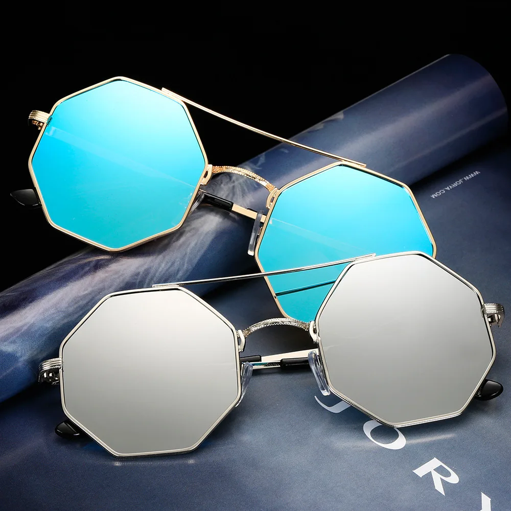 Vazrobe Unisex Hexagon Sunglasses Men Women Mirrored Hexagonal Sun