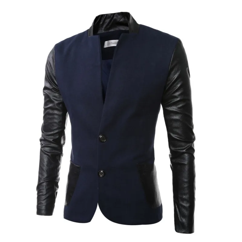 Autumn Winter New Mens Coats Outerwear Jacket Fashion Design PU Stitching Stand Collar Overcoat Clothing Men Male Tops 3 Colour Autumn Winter New Mens Coats Outerwear Jacket Fashion Design PU Stitching Stand Collar Overcoat Clothing Men Male Tops 3 Colour