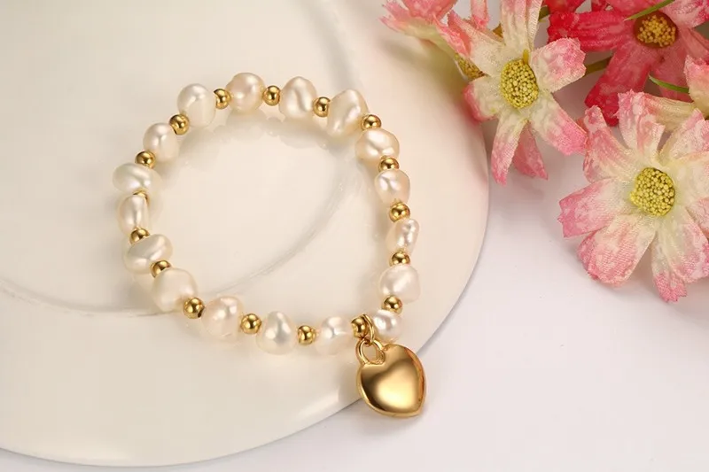 Meaeguet Cute Heart Charm Freshwater Pearls Bracelet For Women High Polished Stainless Steel Beaded Bracelet Band (8)