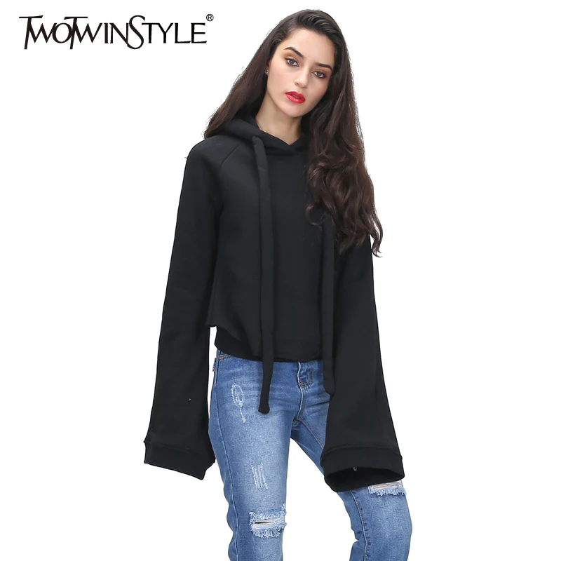 [TWOTWINSTYLE] streetwear women hoodies sweatshirts extra long flare