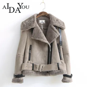 

2018 New pattern Fashion Women overcoat AIDAYOU fur autumn winter warm female lady loose suede coat button long new ouc1893