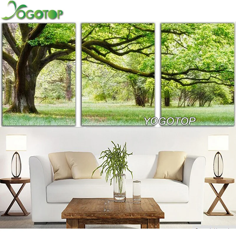 

evergreen tree triptych Pattern Diamond Embroidery DIY Needlework Diamond Painting Cross Stitch 5D Rhinestones Paintings VS351