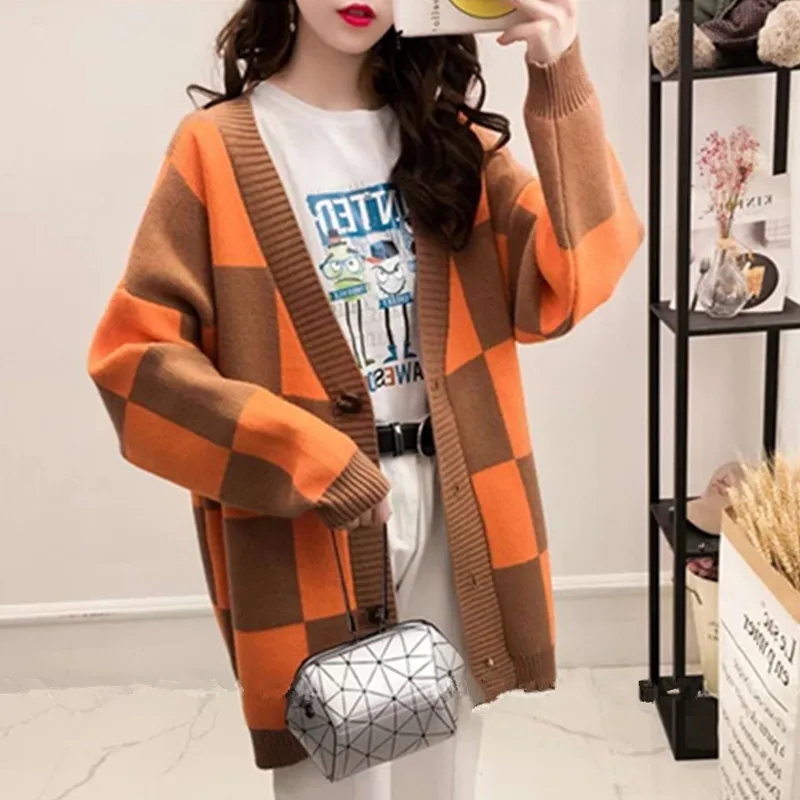 DICLOUD Oversized Sweaters Women Winter Woolen Cardigan Ladies Korean Plus Size Coats Woman Plaid Knited Sweater Female