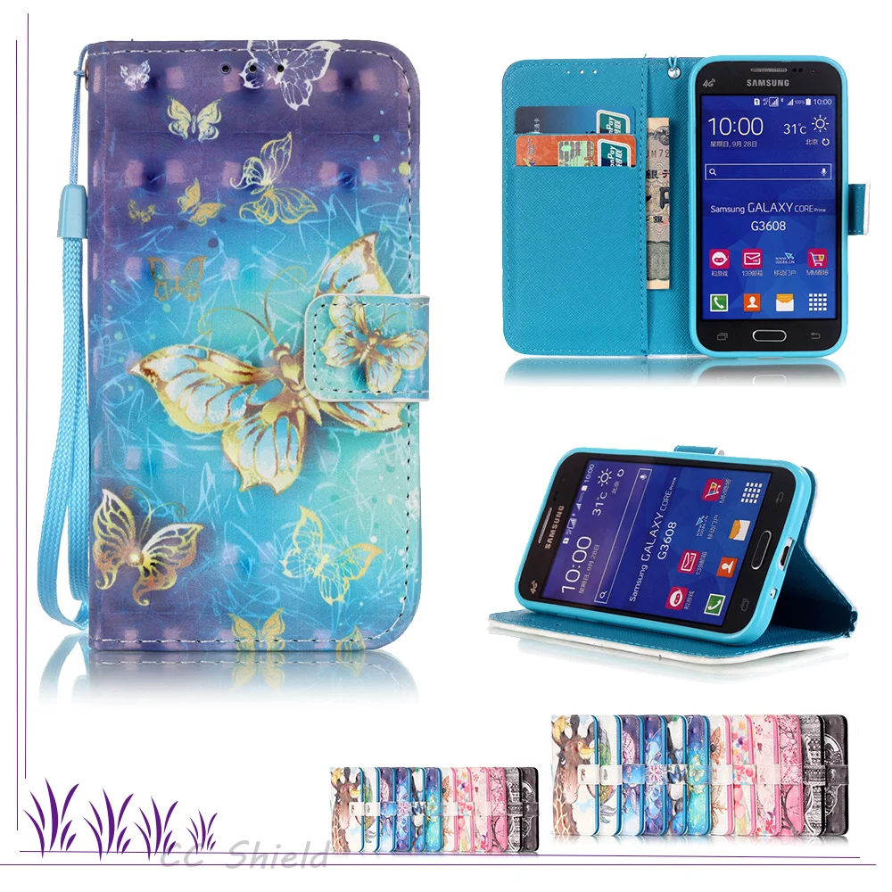 Чехол книжка с 3d рисунком для Samsung Galaxy Core Prime G360H/DS SM G360H G360F/DS G361 G361F кожаный чехол