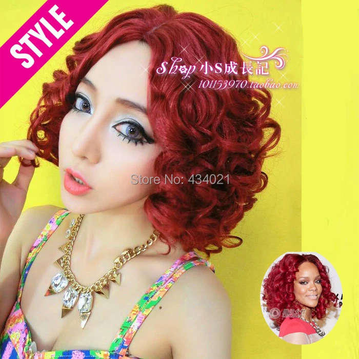 Rihanna Hairstyle Short Wigs Red Wine Color Pin Curl Perm Curly Wave Synthetic Hair Wig Salon Full Cap Hair Wigs Heat Resistant Wigs And Hairpieces For Men Wig Standwig Glue Aliexpress