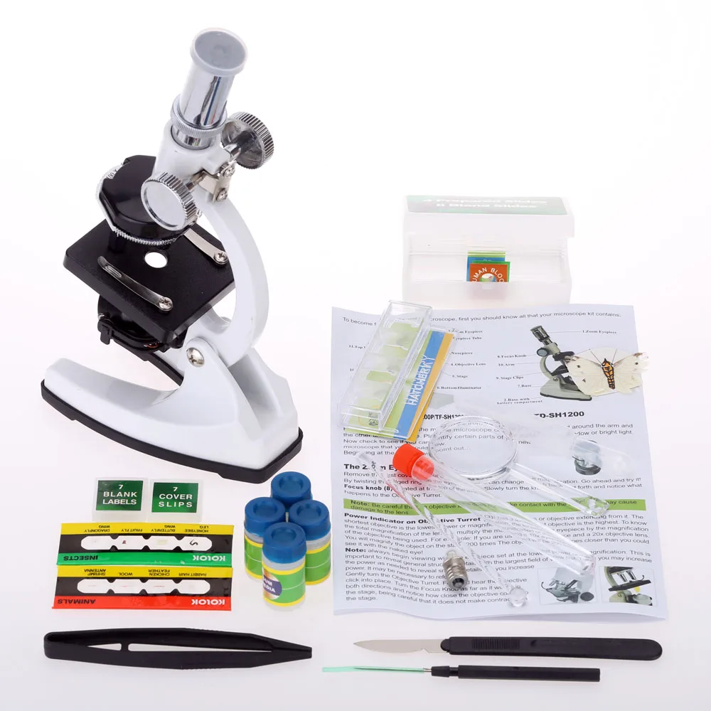 1200X образовательных микроскоп комплект с светодиодный свет 10X окуляра начального уровня студент науки и образование биологическая