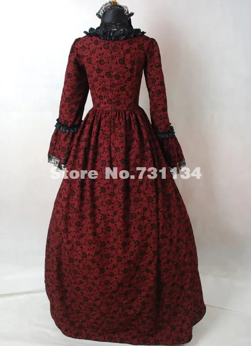 Черный и темно-красный напечатанный Хэллоуин викторианский костюм Бальные Халаты Костюмы, элегантная Королева вампиров викторианское платье для балла маскарада