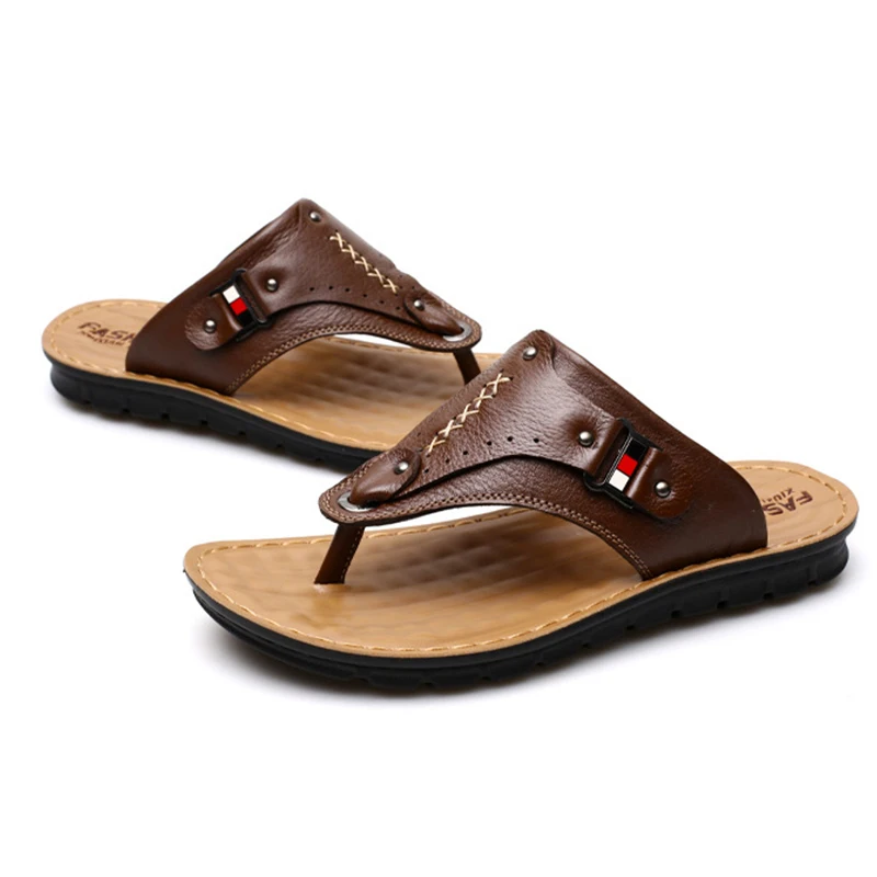 2017 New Summer Men's Casual Slippers Genuine Leather Flip Flop Beach