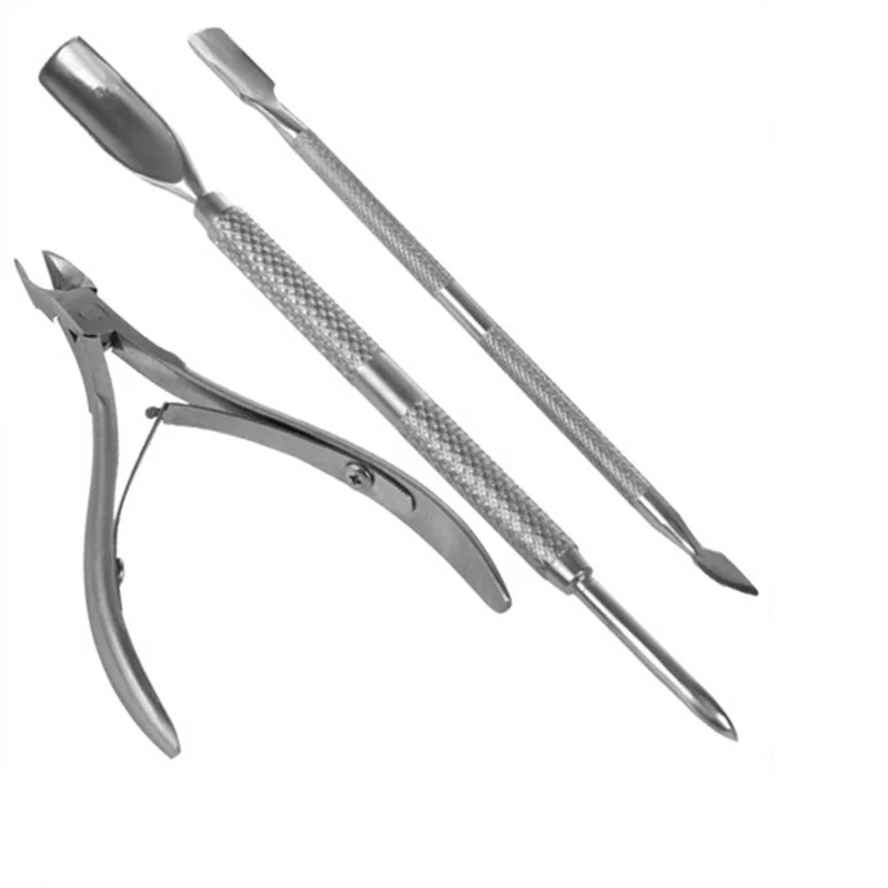 

Silver color 1 Set Nail Cuticle Pusher Stainless Steel Large&Small Size Cuticle Nail Pusher Nail Clipper Trimmer Wholesale