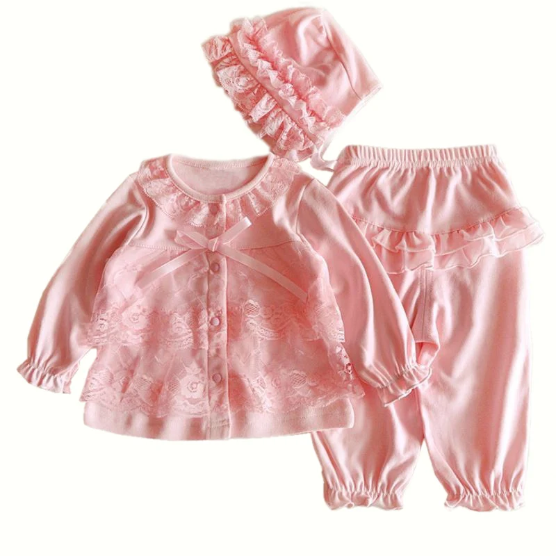 Одежда для маленьких девочек топ и штаны Милая шапочка для новорожденных принцесс на весну-осень-зиму, хлопковая верхняя одежда с хлопковой подкладкой, комплект одежды, подарок - Цвет: HT003 pink