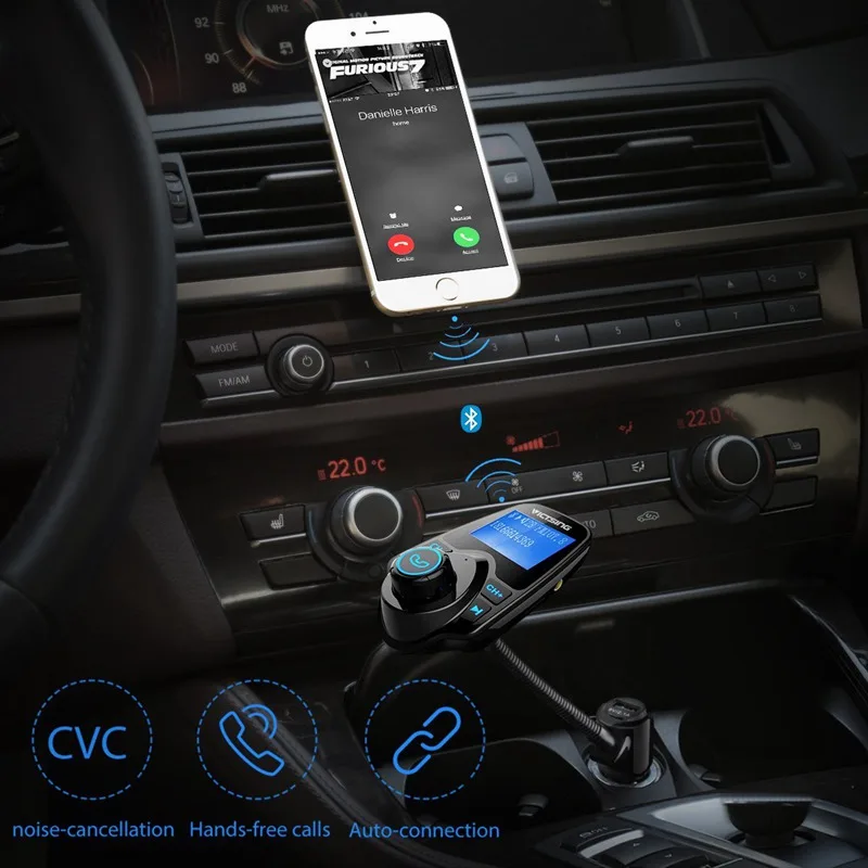 VicTsing Bluetooth FM Transmitter Wireless Car Radio Adapter MP3 Player FM Modulator with Car Charger Hands-free Talking Car Kit (3)