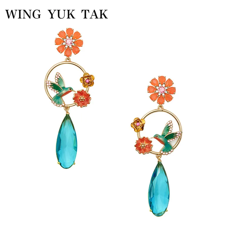 Женские серьги капельки wing yuk tak в виде птиц эмалированных цветов с синими