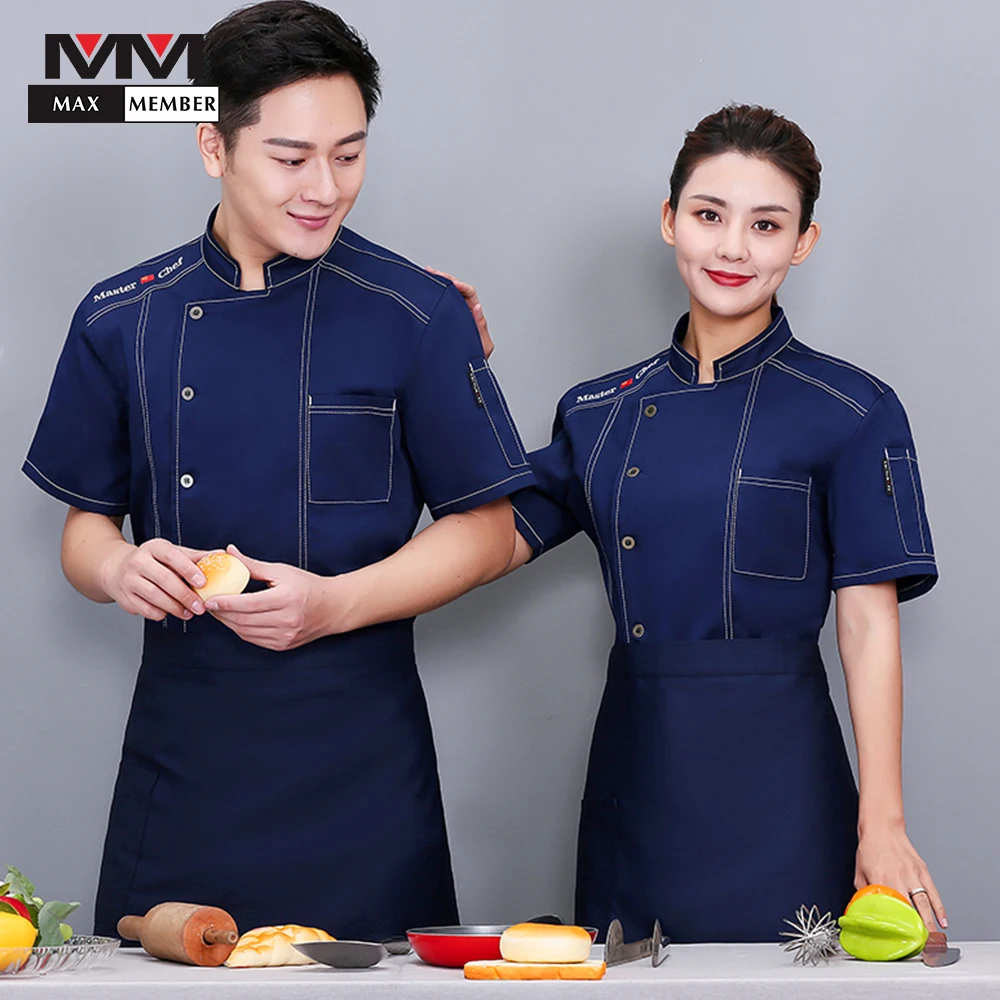 

2019 Restaurant Coffee Bar Man Woman Chef Jacket Short-sleeve Cook Suit Work Wear Cook Clothes High Quality 3 Colors Overalls