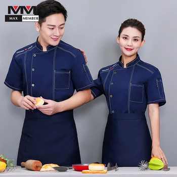 

2019 Restaurant Coffee Bar Man Woman Chef Jacket Short-sleeve Cook Suit Work Wear Cook Clothes High Quality 3 Colors Overalls