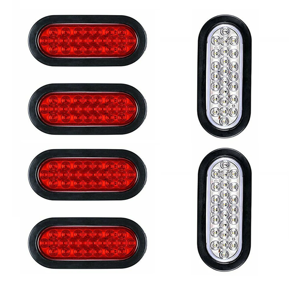 

6pcs Oval 24LED Trailer Lights Tail Stop Brake Turn Signal Backup Reverse high quality 24 LED Truck Oval Lights With Wiring Plug