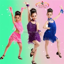 Новое поступление, Детские платья для латинских сальсов со стразами и бахромой на рост 100-160 см костюм самбы для Бальных и латиноамериканских танцев, распродажа