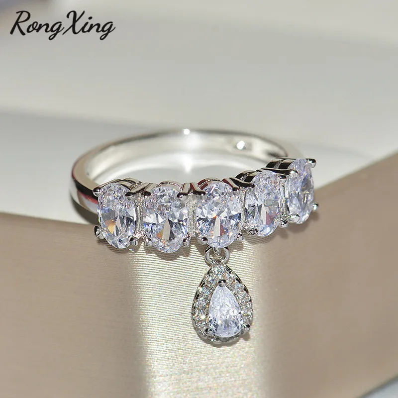 RongXing, роскошное кольцо с кристаллами в виде капель воды, циркон, обручальное кольцо, однорядное овальное CZ каменное кольцо для женщин, обручальное кольцо, модное ювелирное изделие