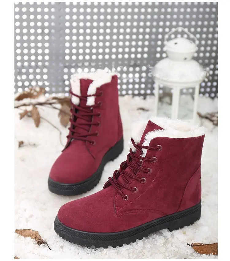 Зимние ботинки женская обувь модные теплые зимние ботильоны Обувь На Шнуровке удобные женские ботинки на плоской подошве размера плюс
