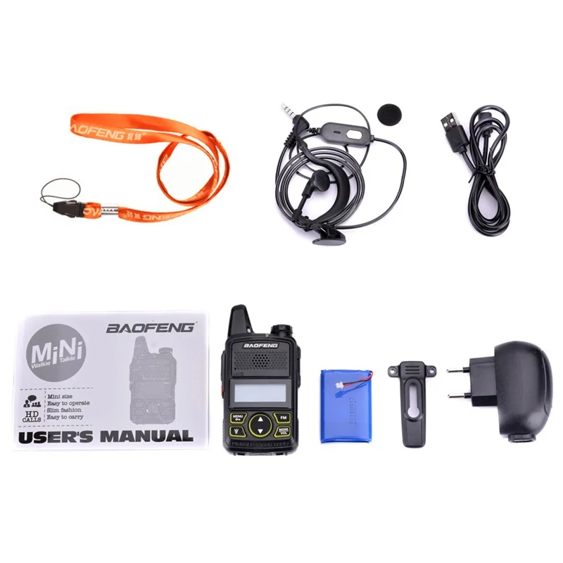 2pcs Baofeng BF-T1 Mini Kids Walkie Talkie UHF Portable Two Way Radio FM Function Ham Radio Baofeng T1 USB Child HF Transceiver