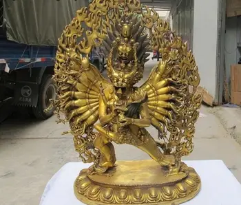 

32 Tibet Folk Temple bronze copper Vajrabhairava Yamantaka Buddha Statue