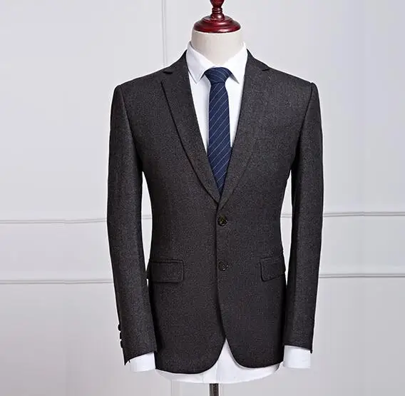 New Arrival 2 Pieces Dark Grey Groom Tuxedos 2 Buttons Wedding Suits for Men (Jacket+Pants+Bowtie) Groomsman Suits Formal Suits