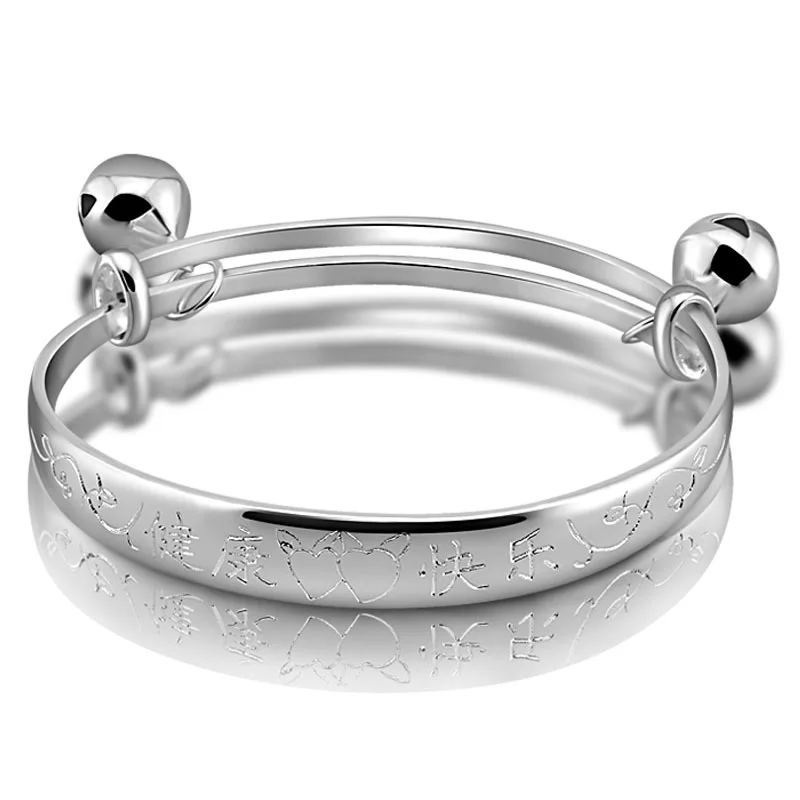 

Fashion Chinese style children sterling silver jewelry solid 925 silver adjustable size baby bracelet cute bells bracelets