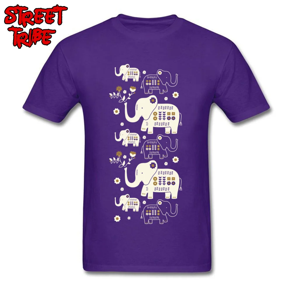 O Neck Folksy Elephants Cotton Fabric Male T-shirts Printing Short Sleeve Tees Funny Design Sweatshirts Drop Shipping Folksy Elephants purple